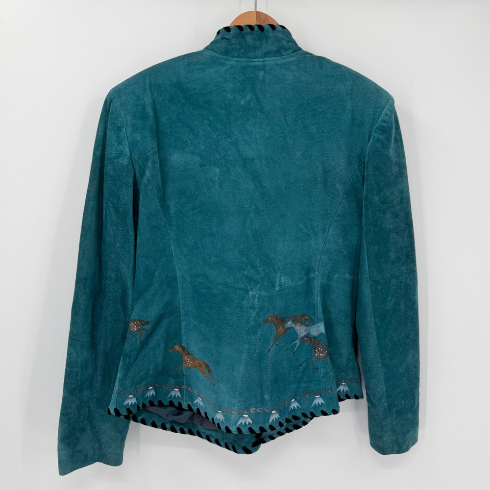 Vintage Patricia Wolf Suede Jacket Teal Horses Western Padded NWT Medium - Picture 5 of 10